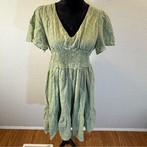 In Bloom Light Green Midi Dress babydoll cap sleeve